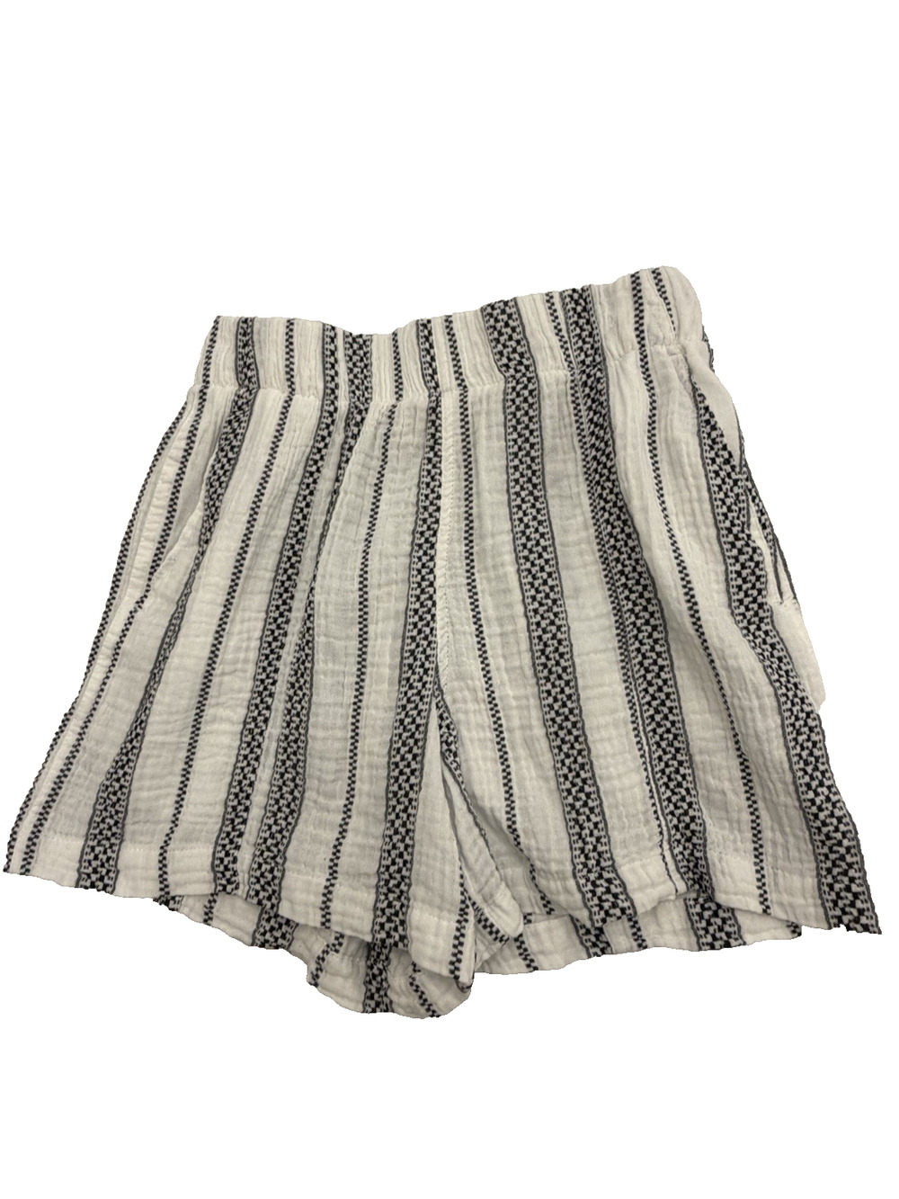 Coastal Comfort Women’s Shorts Small Pull On White With Black Checkered Stripes